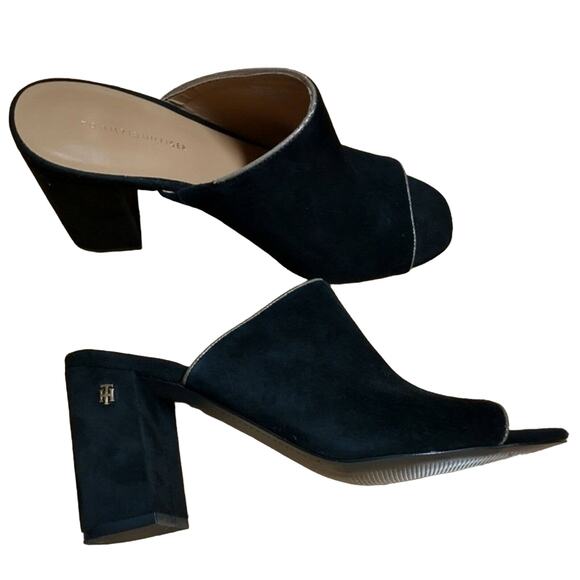Tommy Hilfiger Sayna dressy open toe mules black with gold trim size 8 - Picture 10 of 12